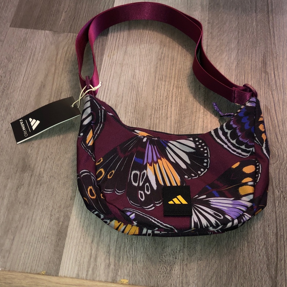 adidas x Farm Rio Sacoche Shoulder Bag Multi Color Corn Gold Butterfly Print NWT - Picture 5 of 16